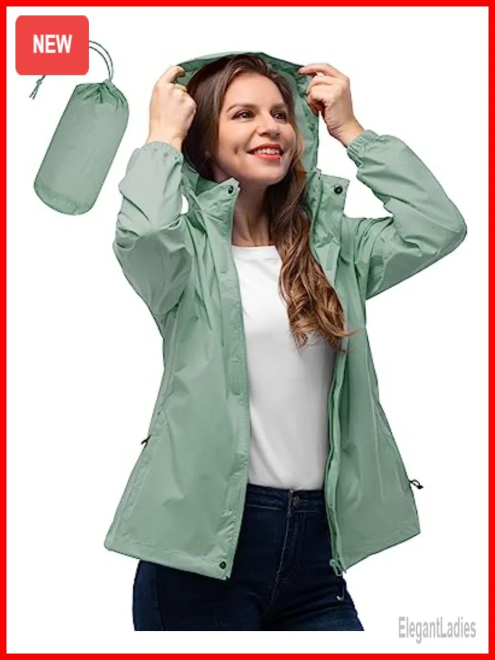 Waterproof Lightweight Packable Rain Jacket with Hood
